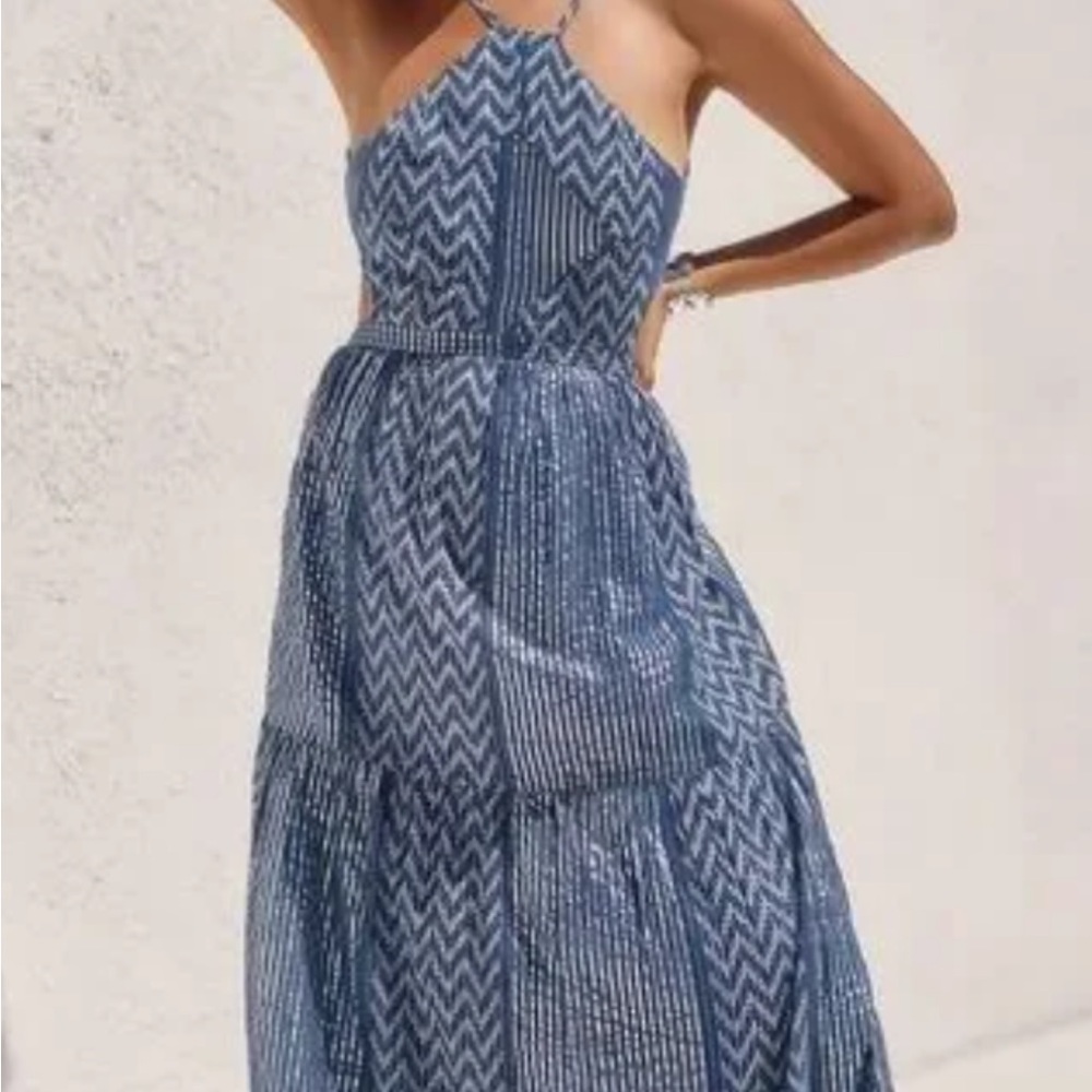 Blue and White Ruffled Tiered Maxi Sundress
